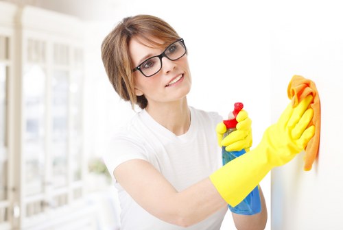 Cleaning a shared entrance hall in a Hammersmith apartment building
