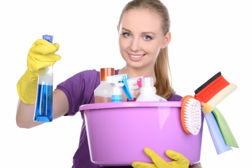 Staff using protective equipment during carpet cleaning